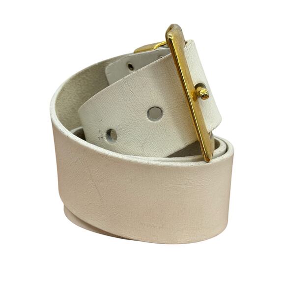 Garay Wide Leather Belt White Gold Vintage Womens SZ Small Minimalist Chic 60s